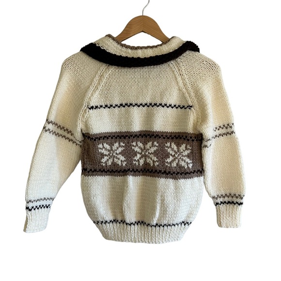 Kids vintage cream handknit fishermen fair isle zip up cardigan size 6 - Picture 10 of 11